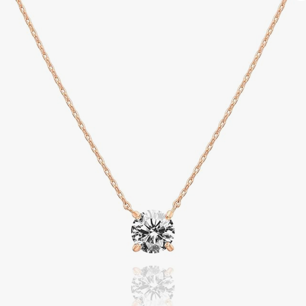 Crystal Solitaire 1.5 Carat Cubic Zirconia Dainty Necklace (Rose Gold)