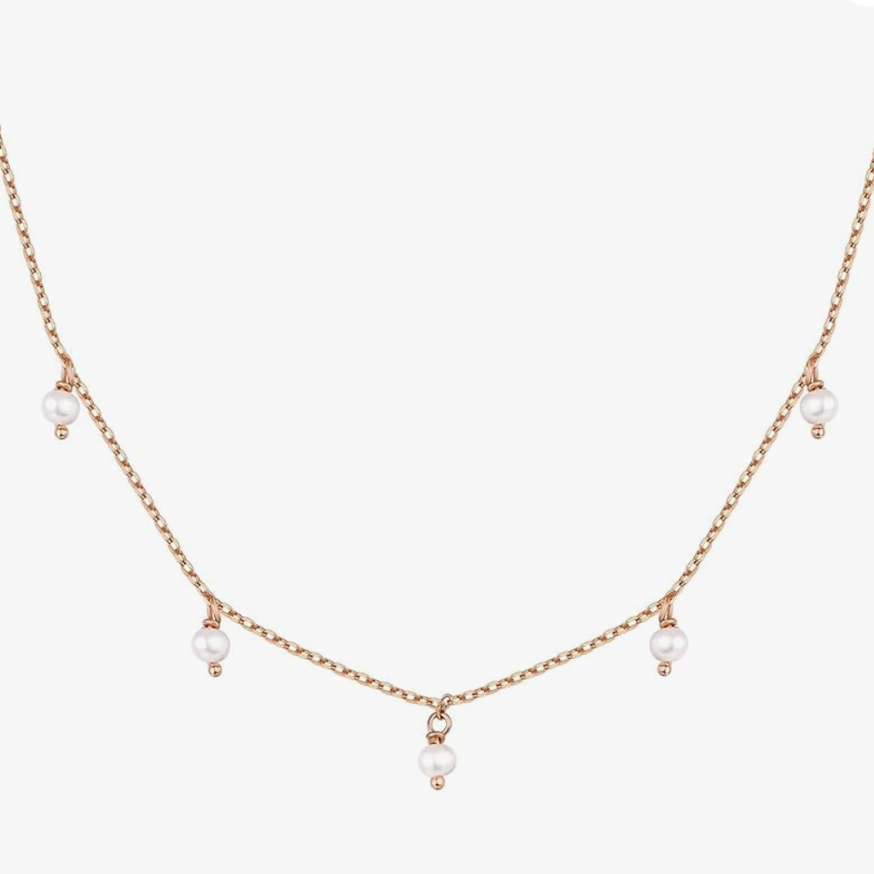 Rose Gold Cubic Zirconia Pearl Necklace