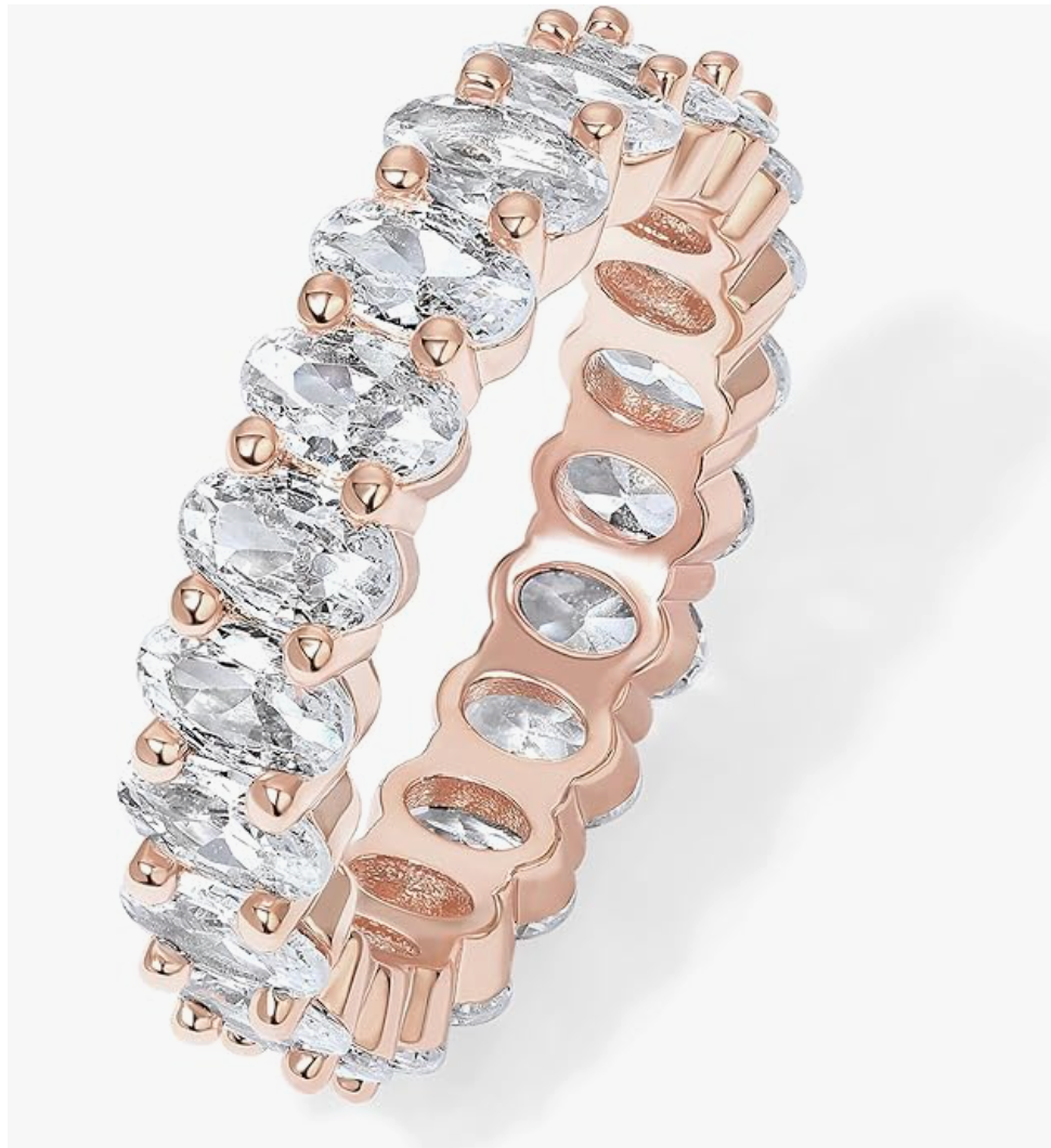 Rose Gold Statement Eternity Ring with Oval Cubic Zirconia